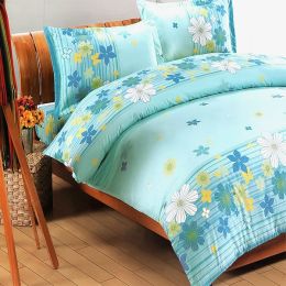 Blancho Bedding - [Turquoise Flowers] 100% Cotton 5PC Comforter Set (King Size)