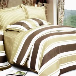 Blancho Bedding - [Chocolate Stripes] 100% Cotton 4PC Duvet Cover Set (King Size)(Comforter not included)