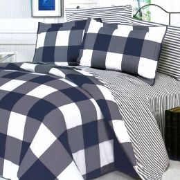 Blancho Bedding - [Navy & White] 100% Cotton 4PC Duvet Cover Set (King Size)(Comforter not included)
