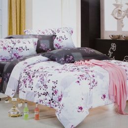 Blancho Bedding - [Plum in Snow] Luxury 7PC Bed In A Bag Combo 300GSM (Queen Size)
