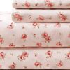 DunaWest Melun 4 Piece Rose Pattern King Size Microfiber Sheet Set , Pink
