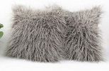 Gray Mongolian Faux Fur Cushion Cover Pack of 2