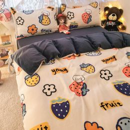 Three-Piece Set Of Single Bed Sheets In Student Dormitory (Color: Love Strawberry, size: 1.8M four piece suit)
