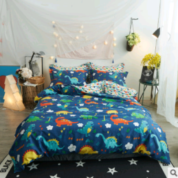 Pure cotton reactive print simple four-piece cartoon dinosaur bedding quilt cover sheets Homejoy (Color: Dinosaur kingdom, size: Standard)