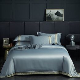Four-piece Set Of Washed Silk Satin Striped Sheets, Solid Color Ice Silk Jane Ou Silk Slippery Bed Linen (Color: Gray, size: 1.2m)