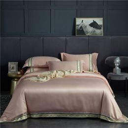 Four-piece Set Of Washed Silk Satin Striped Sheets, Solid Color Ice Silk Jane Ou Silk Slippery Bed Linen (Color: Brown, size: 1.2m)