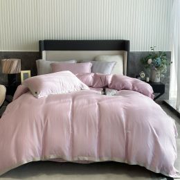 Lenzing Tencel Four-piece Double-sided Ice Silk Duvet Cover Texture American Light Luxury Silky Bedding (Color: Pink, size: A)
