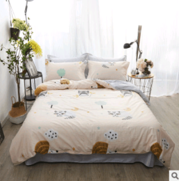 Pure cotton reactive print simple four-piece cartoon dinosaur bedding quilt cover sheets Homejoy (Color: Cat baby, size: small)