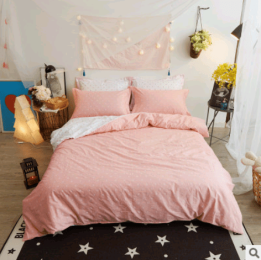 Pure cotton reactive print simple four-piece cartoon dinosaur bedding quilt cover sheets Homejoy (Color: Pink princess, size: small)