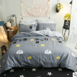 Pure cotton reactive print simple four-piece cartoon dinosaur bedding quilt cover sheets Homejoy (Color: Happy life, size: small)