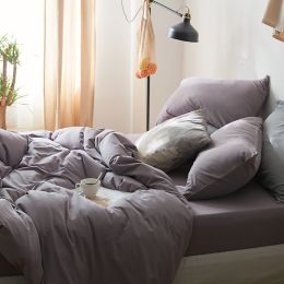 All Cotton Pure Color Denim Four Piece Soft Pure Cotton Quilt Cover 1.8 Bed Sheet And Fitted Sheet Knitted Cotton Bedding (Color: Mint Green YT, style-Bedding Size: Bed sheet-220X240 fourpiece set)
