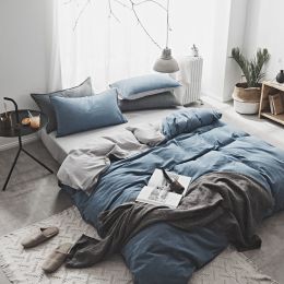 Washed Cotton Two-Piece College Student Four-Piece Set Of Nordic Pure Pigment Color Bedding, Simple Bed Linen, Quilt Cover, Quilt Cover (Color: Sunny, Bedding Size-style: 2M 4Pcs set-Bed sheet1)