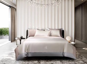 Light Luxury Solid Color 60 Long-Staple Cotton Letter Embroidery Four-Piece Set (Color: Graphite powder, size: 220 240)