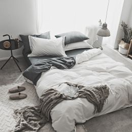 Washed Cotton Two-Piece College Student Four-Piece Set Of Nordic Pure Pigment Color Bedding, Simple Bed Linen, Quilt Cover, Quilt Cover (Color: Gray, Bedding Size-style: 2M 4Pcs set-Bed sheet1)