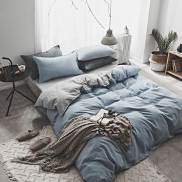 Washed Cotton Two-Piece College Student Four-Piece Set Of Nordic Pure Pigment Color Bedding, Simple Bed Linen, Quilt Cover, Quilt Cover (Color: Water Blue, Bedding Size-style: 1.8M 4Pcs set-Bed sheet1)