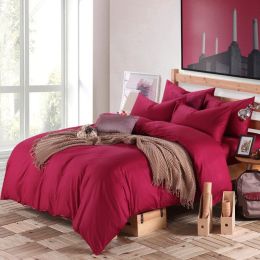 Pure cotton four piece suite fitted a simple plain bedding sheets wholesale cotton twill (Color: Wine Red, size: 1.5 to 1.8)