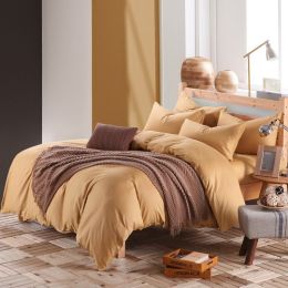 Pure cotton four piece suite fitted a simple plain bedding sheets wholesale cotton twill (Color: Khaki, size: 2)