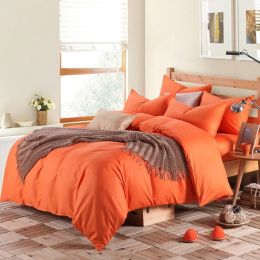 Pure cotton four piece suite fitted a simple plain bedding sheets wholesale cotton twill (Color: Orange, size: 2)