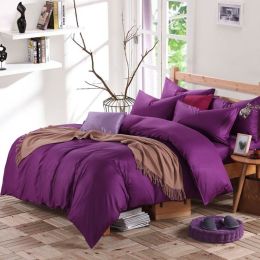 Pure cotton four piece suite fitted a simple plain bedding sheets wholesale cotton twill (Color: Dark purple, size: 2)