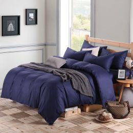 Pure cotton four piece suite fitted a simple plain bedding sheets wholesale cotton twill (Color: Navy, size: 1.2 to 1.35)