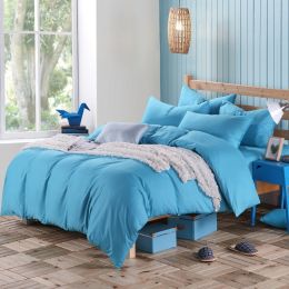 Pure cotton four piece suite fitted a simple plain bedding sheets wholesale cotton twill (Color: Sky blue, size: 2)