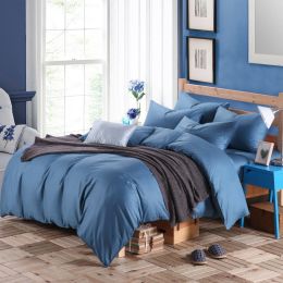 Pure cotton four piece suite fitted a simple plain bedding sheets wholesale cotton twill (Color: Sapphire blue, size: 1.5 to 1.8)