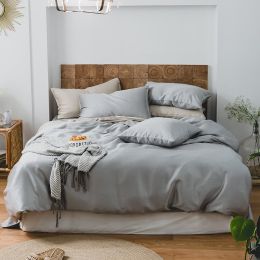 Summer Light Luxury Pure Color Tencel Four-piece Set Simple Ice Silk Cool Feeling Silky Nude Sleeping Quilt Cover Bed Sheet Bedding (Color: E, style-Size: A style-2m)