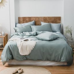 Summer Light Luxury Pure Color Tencel Four-piece Set Simple Ice Silk Cool Feeling Silky Nude Sleeping Quilt Cover Bed Sheet Bedding (Color: F, style-Size: A style-2m)