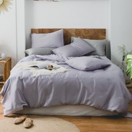 Summer Light Luxury Pure Color Tencel Four-piece Set Simple Ice Silk Cool Feeling Silky Nude Sleeping Quilt Cover Bed Sheet Bedding (Color: A, style-Size: A style-2m)