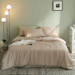Summer Light Luxury Pure Color Tencel Four-piece Set Simple Ice Silk Cool Feeling Silky Nude Sleeping Quilt Cover Bed Sheet Bedding (Color: C, style-Size: A style-2m)