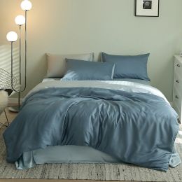 Summer Light Luxury Pure Color Tencel Four-piece Set Simple Ice Silk Cool Feeling Silky Nude Sleeping Quilt Cover Bed Sheet Bedding (Color: G, style-Size: B style-2m)