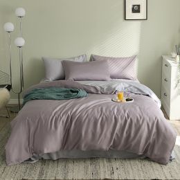 Summer Light Luxury Pure Color Tencel Four-piece Set Simple Ice Silk Cool Feeling Silky Nude Sleeping Quilt Cover Bed Sheet Bedding (Color: J, style-Size: B style-2m)