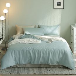 Summer Light Luxury Pure Color Tencel Four-piece Set Simple Ice Silk Cool Feeling Silky Nude Sleeping Quilt Cover Bed Sheet Bedding (Color: K, style-Size: A style-2m)