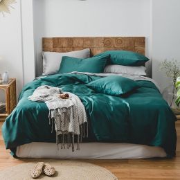 Summer Light Luxury Pure Color Tencel Four-piece Set Simple Ice Silk Cool Feeling Silky Nude Sleeping Quilt Cover Bed Sheet Bedding (Color: L, style-Size: A style-2m)