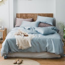 Summer Light Luxury Pure Color Tencel Four-piece Set Simple Ice Silk Cool Feeling Silky Nude Sleeping Quilt Cover Bed Sheet Bedding (Color: M, style-Size: A style-2m)
