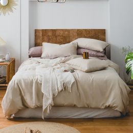 Summer Light Luxury Pure Color Tencel Four-piece Set Simple Ice Silk Cool Feeling Silky Nude Sleeping Quilt Cover Bed Sheet Bedding (Color: B, style-Size: B style-2m)