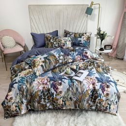 American Pastoral 60 Cotton Long-staple Cotton Four Seasons Full Cotton Duvet Cover Sheet Bed Sheet Bedding Four-piece Set (Color: Purple, Bedding Size: 1.8m)