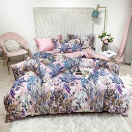 American Pastoral 60 Cotton Long-staple Cotton Four Seasons Full Cotton Duvet Cover Sheet Bed Sheet Bedding Four-piece Set (Color: Pink, Bedding Size: 1.8m)