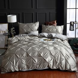 Luxury Solid Faux Silky Comfortable Quilt Cover Homejoy (Color: Sliver Grey, size: 200x230 3pcs)