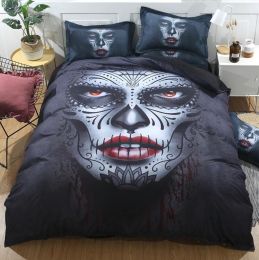 Black Skull Bedding Set Halloween Style Bed Sheet Queen King Double Bed Linen Cotton Blend Flower Skull Duvet Cover Set Homejoy (Style-Quantity: 2-3PCS, size: M)
