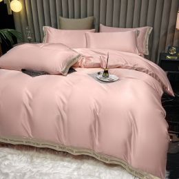 Summer Ice Silk Four-piece Light Luxury Style Nude Bed Sheet Bed Sheet Quilt Cover Nordic Style Ins Silk Bedding (Color: Pink, style: D)