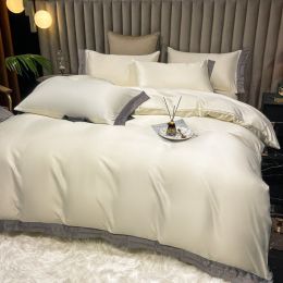 Summer Ice Silk Four-piece Light Luxury Style Nude Bed Sheet Bed Sheet Quilt Cover Nordic Style Ins Silk Bedding (Color: White, style: D)