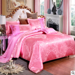 Luxury European Bedding Satin Jacquard Modal Cotton Tencel Set (Color: Pink, size: 2m)