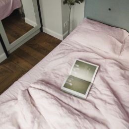 Linen four-piece set Nordic style solid color washed antibacterial bed linen bed sheet quilt cover bedding ins wind three-piece set (Color: Pink, style-Bedding Size: A-1.5m)