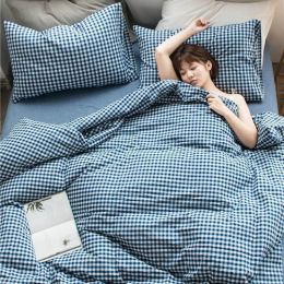 Simple Checkered Sheets, Duvet Cover And Bedding Set Of Four (style: Blue small lattice, Bedding Size: 150*200)