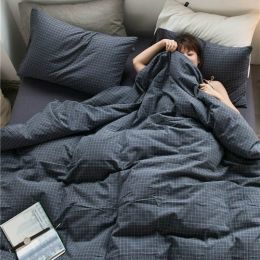 Simple Checkered Sheets, Duvet Cover And Bedding Set Of Four (style: Black small lattice, Bedding Size: 150*200)