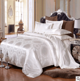 Luxury European Bedding Satin Jacquard Modal Cotton Tencel Set (Color: White, size: 1.8m)