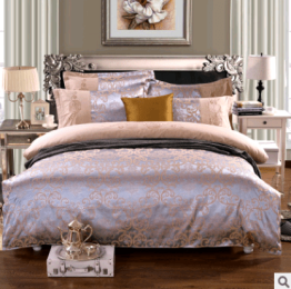 Luxury European Bedding Satin Jacquard Modal Cotton Tencel Set (Color: Gray blue, size: 1.5m)