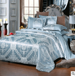Luxury European Bedding Satin Jacquard Modal Cotton Tencel Set (Color: Light Blue, size: 1.8m)