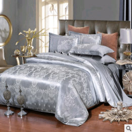 Luxury European Bedding Satin Jacquard Modal Cotton Tencel Set (Color: Silver gray, size: 1.8m)